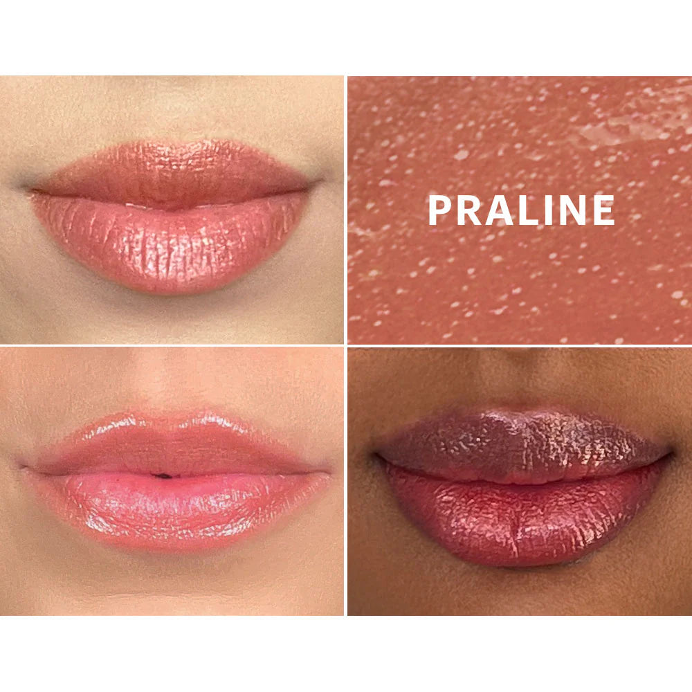 Glo Skin Beauty Cream Glaze Lip Crayon Praline: Lip Swatches auf heller & dunkler Haut & glänzende Textur