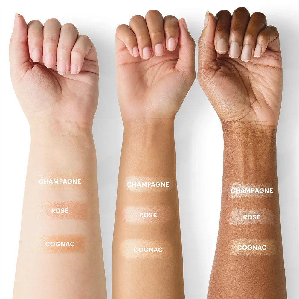 Glo Skin Beauty Skin Glow Stick Highlighter Swatches: Champagne, Rosé & Cognac auf heller, mittlerer & dunkler Haut