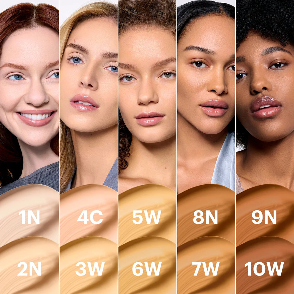 Glo Skin Beauty, Modern Matte Foundation swatch range with model