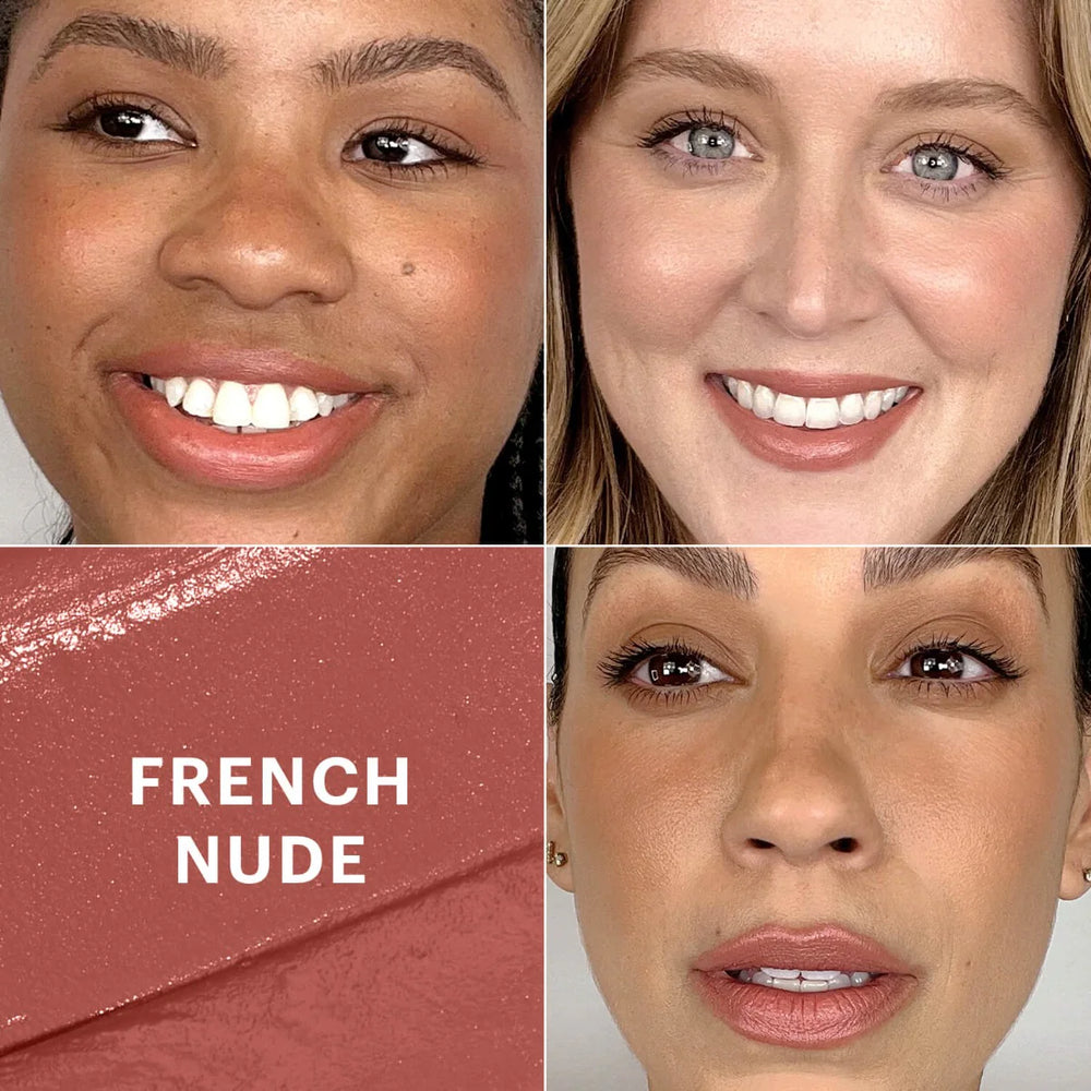 Glo Skin Beauty Satin-Lipstick auf Model aufgetragen, Farbton French Nude