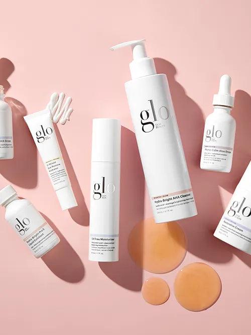 Glo Skin Beauty Hautpflege Kollektion: Reinigung, Serum und Feuchtigkeitscreme mit flüssigen und cremigen Texturen