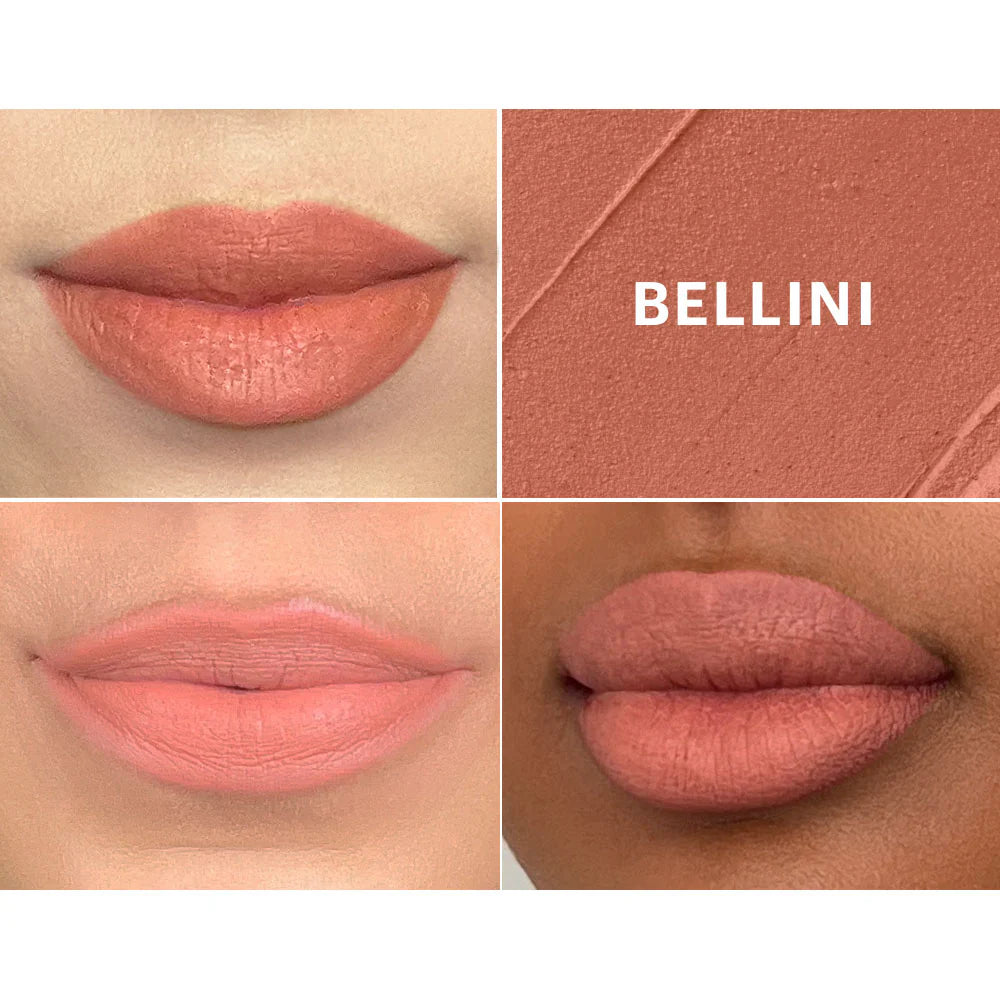 Glo Skin Beauty Suede Matte Crayon Bellini: Lip Swatches auf heller & dunkler Haut & matte Textur