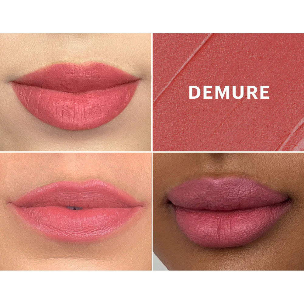 Glo Skin Beauty Suede Matte Crayon Demure: Lip Swatches auf heller & dunkler Haut & matte Textur
