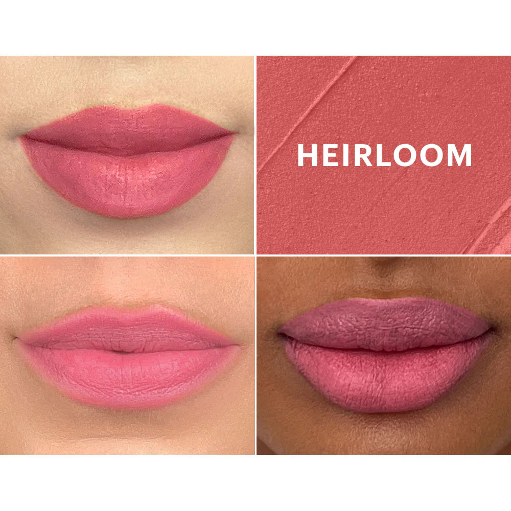 Glo Skin Beauty Suede Matte Crayon Heirloom: Lip Swatches auf heller & dunkler Haut & matte Textur