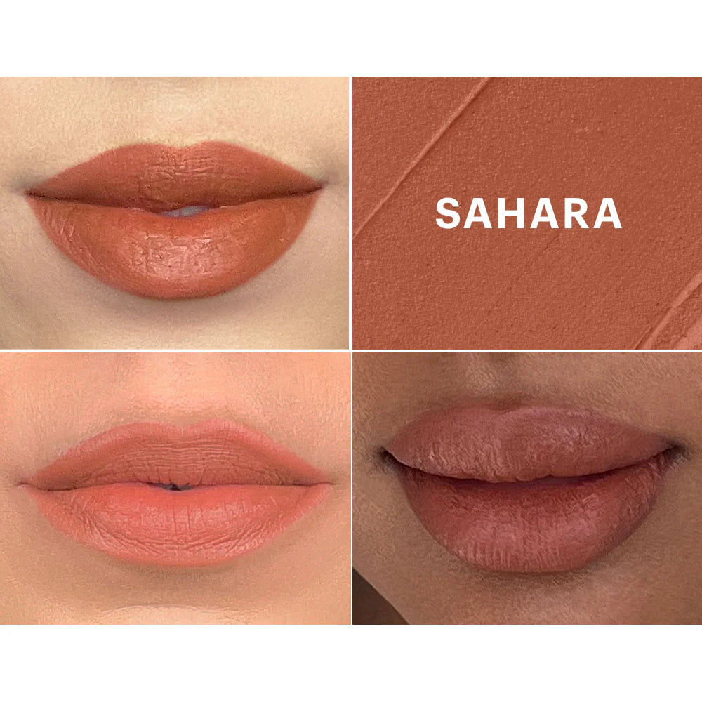 Glo Skin Beauty Suede Matte Crayon Sahara: Lip Swatches auf heller & dunkler Haut & matte Textur