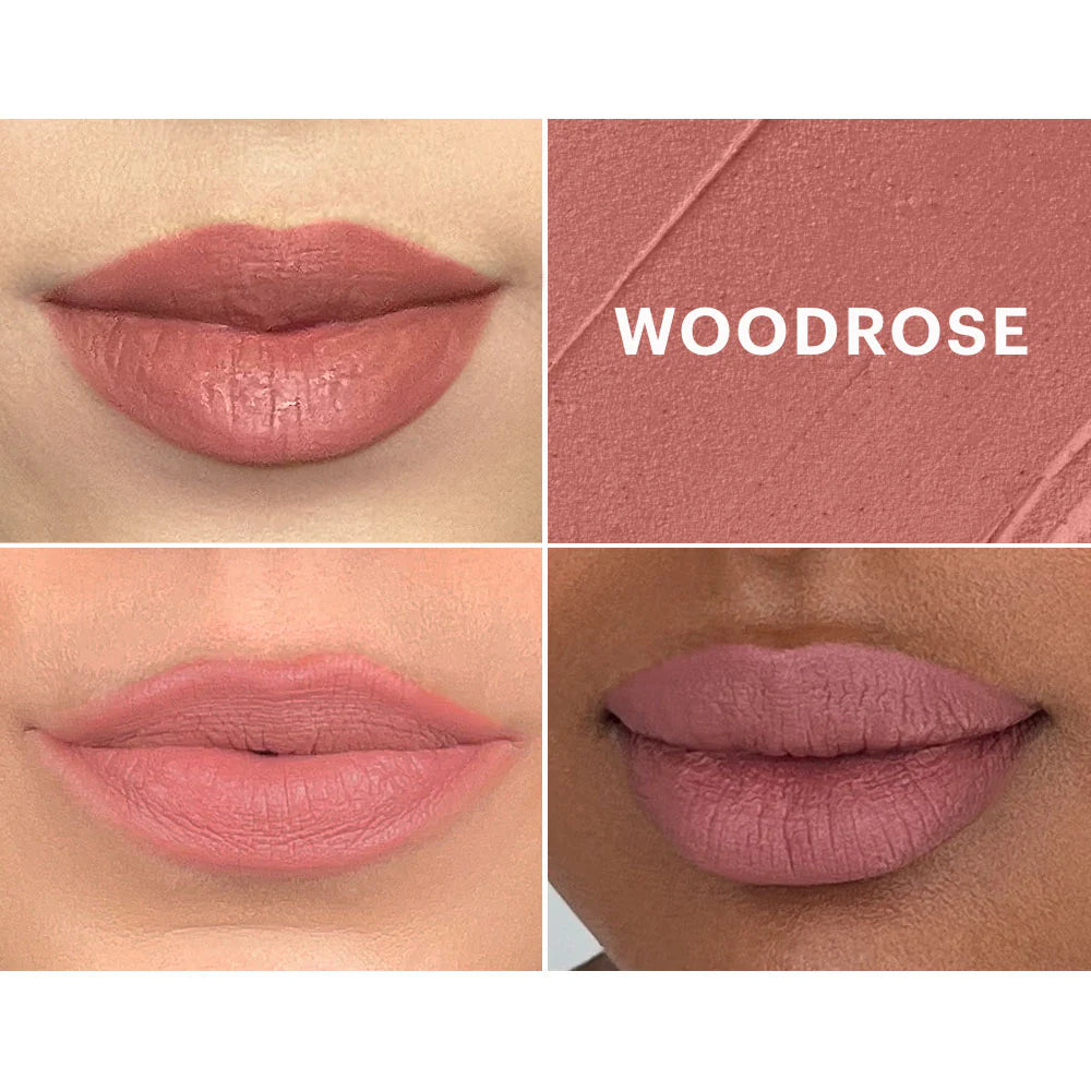 Glo Skin Beauty Suede Matte Crayon Woodrose: Lip Swatches auf heller & dunkler Haut & matte Textur